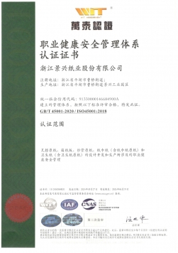 ISO45001職業健康安全管理體系認證證書中文